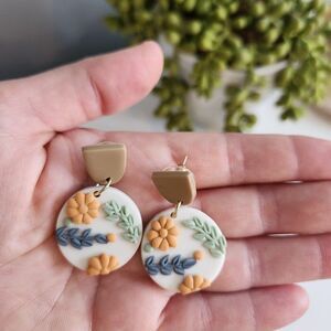 {2/$30} Floral Clay Earrings. New. Wood Boho Cottage Fairy Whimsy Normal Twee